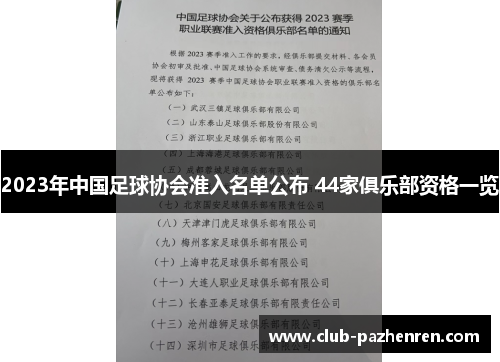 2023年中国足球协会准入名单公布 44家俱乐部资格一览